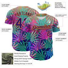 Load image into Gallery viewer, Custom Pink Dark Purple-Bay Orange 3D Pattern Design Rave Psychedelic Tropical Palm Leaves Authentic Baseball Jersey