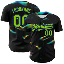 Load image into Gallery viewer, Custom Black Neon Green-Royal 3D Pattern Design Rave Psychedelic Holographic Vaporwave Style Authentic Baseball Jersey