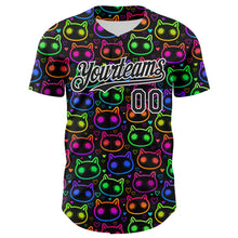 Load image into Gallery viewer, Custom Black White 3D Pattern Design Rave Psychedelic Neon Cartoon Cat Authentic Baseball Jersey