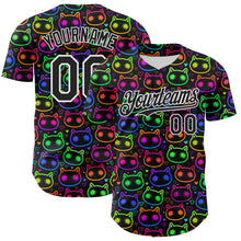 Load image into Gallery viewer, Custom Black White 3D Pattern Design Rave Psychedelic Neon Cartoon Cat Authentic Baseball Jersey