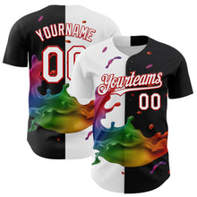 Load image into Gallery viewer, Custom Black White-Red 3D Pattern Design Liquid Splatter Authentic Baseball Jersey