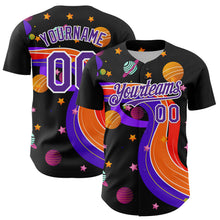 Load image into Gallery viewer, Custom Black Purple-White 3D Pattern Design Space Galaxy Star Authentic Baseball Jersey