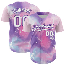 Load image into Gallery viewer, Custom Purple White 3D Pattern Design Constellation Space Galaxy Star Authentic Baseball Jersey