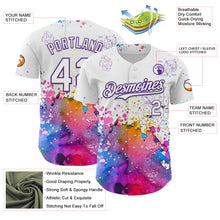 Load image into Gallery viewer, Custom White Purple 3D Pattern Design Graffiti Splash And Constellation Space Galaxy Star Authentic Baseball Jersey