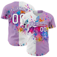 Load image into Gallery viewer, Custom Light Purple White-Purple 3D Pattern Design Graffiti Splash Authentic Baseball Jersey