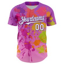 Load image into Gallery viewer, Custom Purple White 3D Pattern Design Graffiti Splash Authentic Baseball Jersey