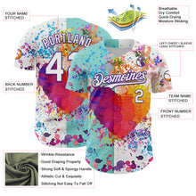 Load image into Gallery viewer, Custom White Ice Blue-Purple 3D Pattern Design Graffiti Splash Authentic Baseball Jersey
