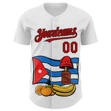 Load image into Gallery viewer, Custom White Red-Black 3D Cuba Cuban Flag Authentic Baseball Jersey