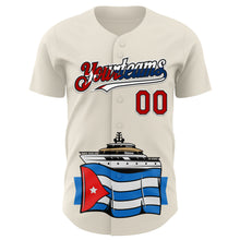 Load image into Gallery viewer, Custom Cream Red Black White-Cuban Flag 3D Cuba Authentic Baseball Jersey
