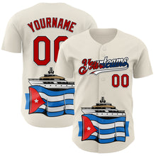Load image into Gallery viewer, Custom Cream Red Black White-Cuban Flag 3D Cuba Authentic Baseball Jersey