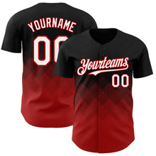 Load image into Gallery viewer, Custom Black White-Red 3D Gradient Square Shape Authentic Baseball Jersey