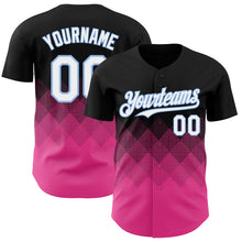 Load image into Gallery viewer, Custom Black White Pink-Light Blue 3D Gradient Square Shape Authentic Baseball Jersey