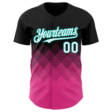 Load image into Gallery viewer, Custom Black White Pink-Aqua 3D Gradient Square Shape Authentic Baseball Jersey