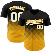 Load image into Gallery viewer, Custom Black White-Gold 3D Gradient Square Shape Authentic Baseball Jersey