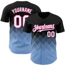 Load image into Gallery viewer, Custom Black White Light Blue-Pink 3D Gradient Square Shape Authentic Baseball Jersey