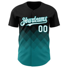 Load image into Gallery viewer, Custom Black White-Teal 3D Gradient Square Shape Authentic Baseball Jersey