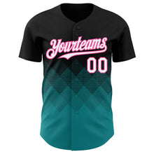 Load image into Gallery viewer, Custom Black White Teal-Pink 3D Gradient Square Shape Authentic Baseball Jersey