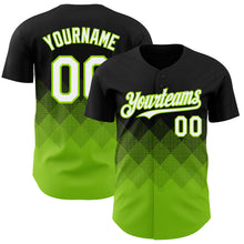 Load image into Gallery viewer, Custom Black White-Neon Green 3D Gradient Square Shape Authentic Baseball Jersey