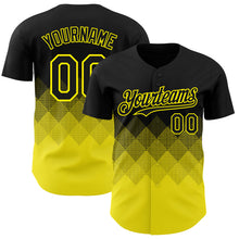 Load image into Gallery viewer, Custom Black Light Yellow 3D Gradient Square Shape Authentic Baseball Jersey