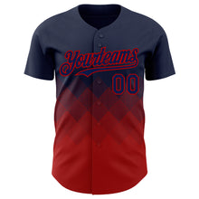 Load image into Gallery viewer, Custom Navy Red 3D Gradient Square Shape Authentic Baseball Jersey