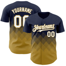 Load image into Gallery viewer, Custom Navy White-Old Gold 3D Gradient Square Shape Authentic Baseball Jersey