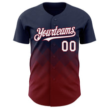 Load image into Gallery viewer, Custom Navy White-Crimson 3D Gradient Square Shape Authentic Baseball Jersey
