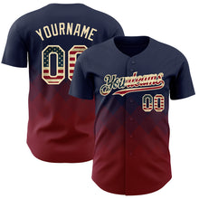Load image into Gallery viewer, Custom Navy Vintage USA Flag Crimson-Cream 3D Gradient Square Shape Authentic Baseball Jersey