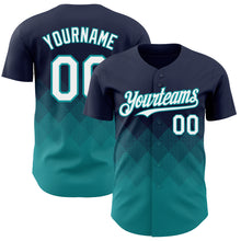 Load image into Gallery viewer, Custom Navy White-Teal 3D Gradient Square Shape Authentic Baseball Jersey