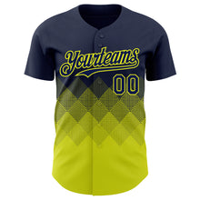Load image into Gallery viewer, Custom Navy Neon Yellow 3D Gradient Square Shape Authentic Baseball Jersey