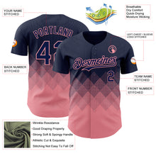 Load image into Gallery viewer, Custom Navy Medium Pink 3D Gradient Square Shape Authentic Baseball Jersey