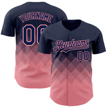 Load image into Gallery viewer, Custom Navy Medium Pink 3D Gradient Square Shape Authentic Baseball Jersey
