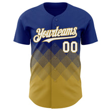 Load image into Gallery viewer, Custom Royal White-Old Gold 3D Gradient Square Shape Authentic Baseball Jersey