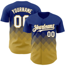 Load image into Gallery viewer, Custom Royal White-Old Gold 3D Gradient Square Shape Authentic Baseball Jersey