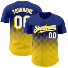 Load image into Gallery viewer, Custom Royal White-Yellow 3D Gradient Square Shape Authentic Baseball Jersey