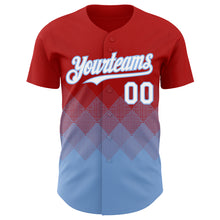 Load image into Gallery viewer, Custom Red White-Light Blue 3D Gradient Square Shape Authentic Baseball Jersey