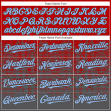 Load image into Gallery viewer, Custom Red Light Blue-Steel Gray 3D Gradient Square Shape Authentic Baseball Jersey