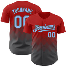 Load image into Gallery viewer, Custom Red Light Blue-Steel Gray 3D Gradient Square Shape Authentic Baseball Jersey