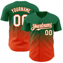 Load image into Gallery viewer, Custom Kelly Green White-Orange 3D Gradient Square Shape Authentic Baseball Jersey
