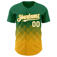 Load image into Gallery viewer, Custom Kelly Green White-Gold 3D Gradient Square Shape Authentic Baseball Jersey