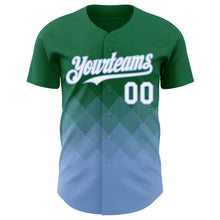Load image into Gallery viewer, Custom Kelly Green White-Light Blue 3D Gradient Square Shape Authentic Baseball Jersey