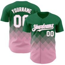 Load image into Gallery viewer, Custom Kelly Green White-Light Pink 3D Gradient Square Shape Authentic Baseball Jersey