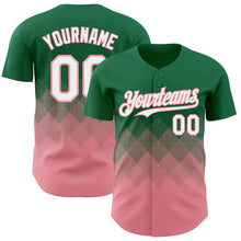 Load image into Gallery viewer, Custom Kelly Green White-Medium Pink 3D Gradient Square Shape Authentic Baseball Jersey