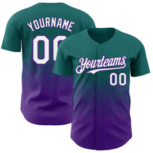 Load image into Gallery viewer, Custom Teal White-Purple 3D Gradient Square Shape Authentic Baseball Jersey