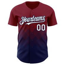 Load image into Gallery viewer, Custom Crimson White-Navy 3D Gradient Square Shape Authentic Baseball Jersey