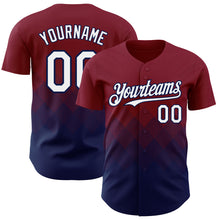 Load image into Gallery viewer, Custom Crimson White-Navy 3D Gradient Square Shape Authentic Baseball Jersey
