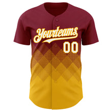 Load image into Gallery viewer, Custom Crimson White-Gold 3D Gradient Square Shape Authentic Baseball Jersey