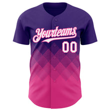 Load image into Gallery viewer, Custom Purple White-Pink 3D Gradient Square Shape Authentic Baseball Jersey