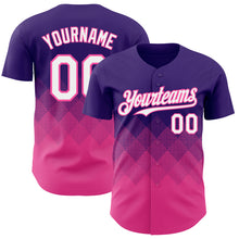 Load image into Gallery viewer, Custom Purple White-Pink 3D Gradient Square Shape Authentic Baseball Jersey