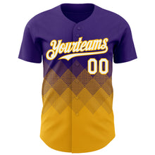 Load image into Gallery viewer, Custom Purple White-Gold 3D Gradient Square Shape Authentic Baseball Jersey