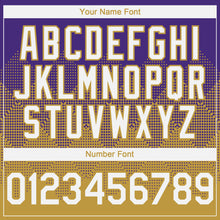 Load image into Gallery viewer, Custom Purple White-Old Gold 3D Gradient Square Shape Authentic Baseball Jersey